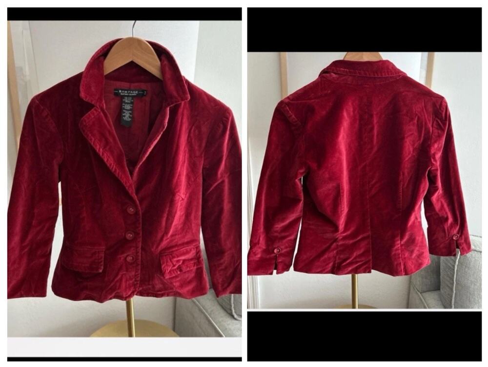 Vtg Rampage Red Velvet Blazer M Victorian WhimsyGoth Equestrian Steampunk